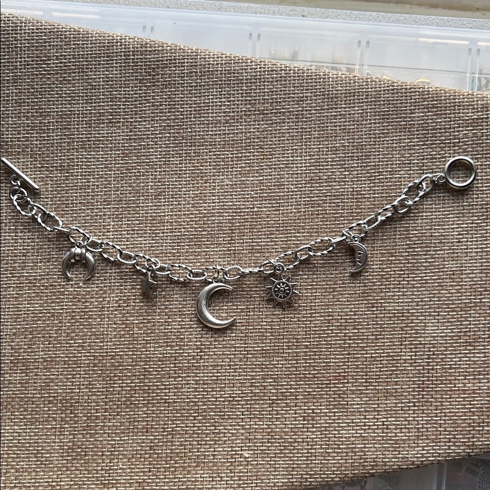 Silver Celestial Charm Bracelet - Moon & Sun Charms